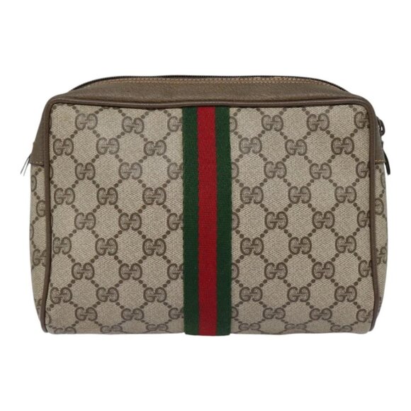 GUCCI GG Supreme Web Sherry Line Clutch Bag PVC Beige Red - Picture 2 of 16